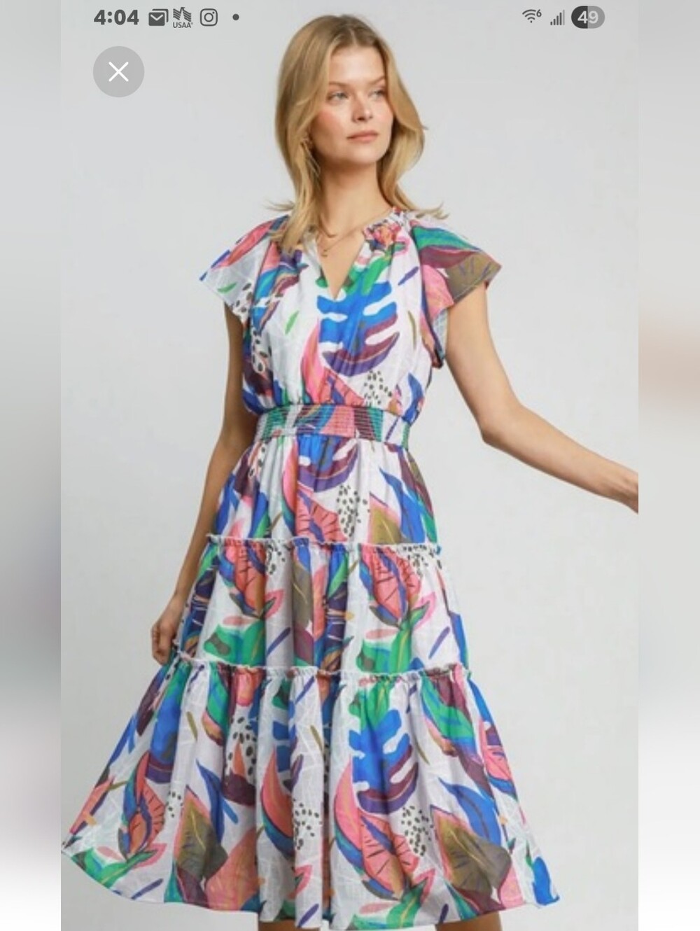 Umgee Multicolor Leaf-Print Tiered Midi Dress